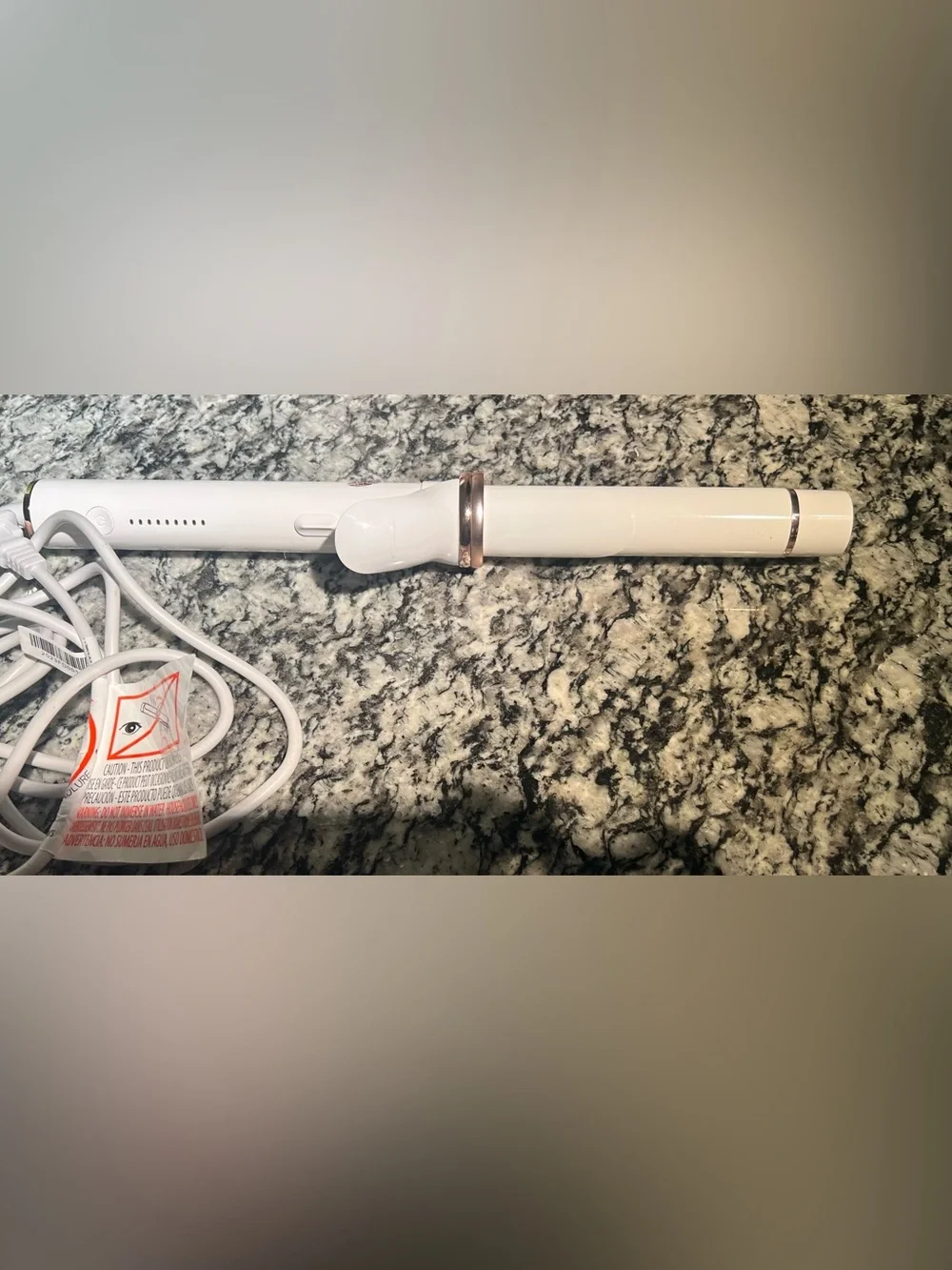 T3 White automatic Curling Wand with Rose Gold Trim